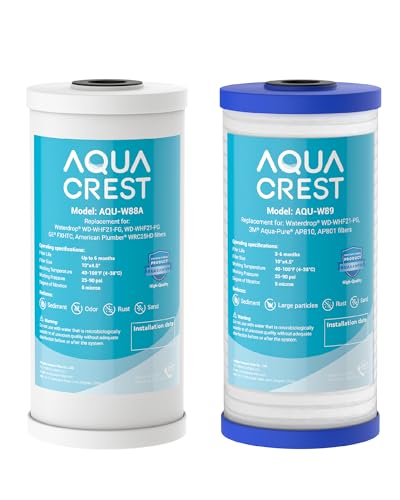 Image of AQUA CREST WF10PG Whole House Water Filter, Compatible with WHF21-PG, GE FXHTC, GXWH40L, 3M Aqua-Pure AP810, Culligan RFC-BBSA, Any 10 inch x 4.5 inch System, Reduces Sediment, Chlorine, Taste, Odor