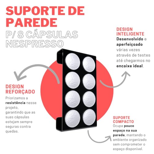 Suporte Porta Organizador De Parede Compatível com Até 8 Cápsulas de Café Nespresso