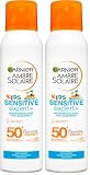Garnier Sonnenspray LSF 50 für Kinder, Wasserfest und Sandabweisend, Ambre Solaire Kids Sensitive expert+ Anti-Sand Spray LSF 50+, 1 x 150 ml (Packung mit 2)