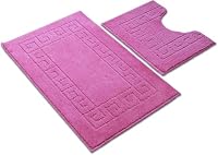 Paradise Products Greek Style Bath Mat Set 2-Piece Non-Slip Bathroom Mats, Shower Mat & Pedestal Mat Soft Washable Quick-Dry Bath Mats for Bathroom Floor Anti-Mould Bath Rug Set (Pink)