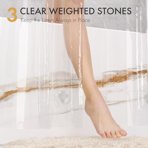Image of AmazerBath Shower Curtain Liner 2 Pack, 72 x 78 Inches PEVA Plastic Shower Liner with 3 Weighted Stones and 12 Rustproof Metal Grommet, Lightweight Waterproof Shower Curtain - Clear