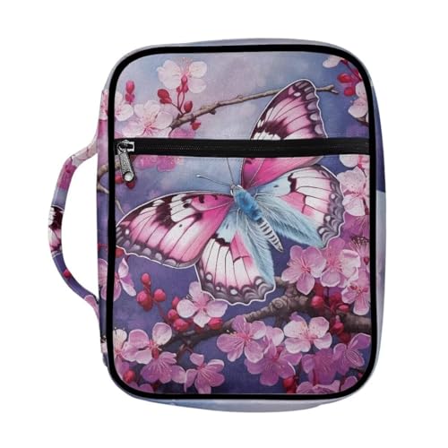 Coldinair Bibelhülle mit Schmetterlingsmotiv für Damen, Nylon, Pfirsichblüte, Trage-Organizer, Bibeltasche, Reißverschluss und Taschen für Standard-Bibel