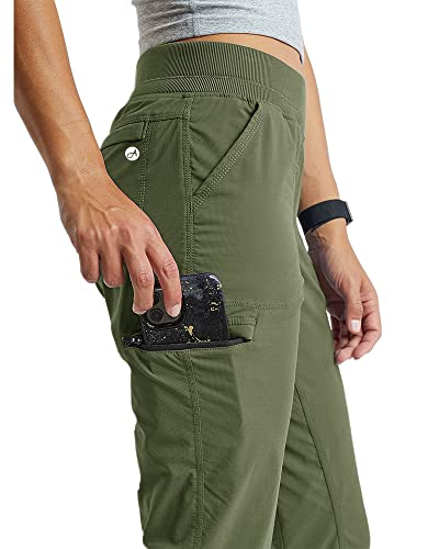 Aurgelmir Womens Outdoor Hiking Climbing Pants Cotton Athletic Workout Lounge Jogging Pants With Pockets Army Green #TOP2