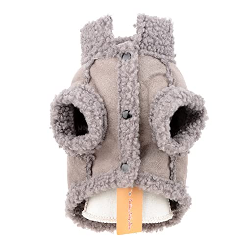 SMALLLEE_LUCKY_STORE Haustier-Wildlederjacke Fleece gefüttert, Wintermantel mit D-Ring für kleine Hunde Katzen Welpen, Chihuahua Yorkie warme Kleidung für kaltes Wetter, Grau, S