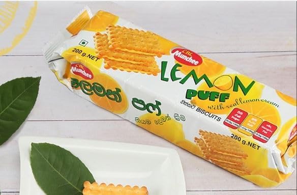 Munchee Puff Biscuits | Authentic Sri Lankan Flavour | 200g | (Lemon Puff, Pack of 12)