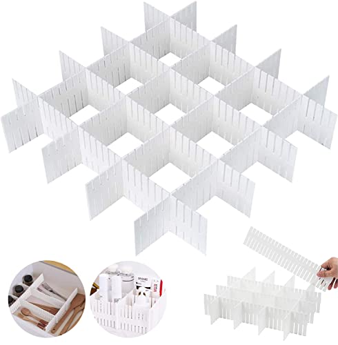 JOLIGAEA 12 Piezas DIY Separadores Cajones, Blanco Rejilla Ajustable Organizador de Cajone, Divisores Organizador de Cajones Plástico Separador para Sujetador, Calcetines, Ropa Interior