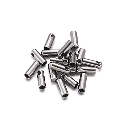 Pandahall 20pcs Mixed Tube 304 Stainless Steel Tube Cord Ends Leather Clamp Tips Bead Tassel Cap Connector Loop for Jewelry Makings 7x2.5mm