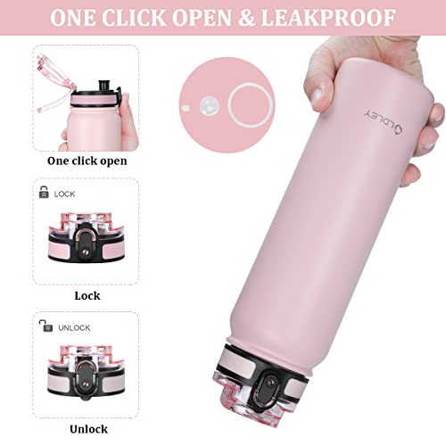 Goppus 32 Oz Sports Water Bottle Double Wall Vacuum Insulated Stainless Steel Water Bottle With Straw Spout Wide Mouth Lid Strainer Reusable Leakproof Metal Water Bottles With Strap Handle (3 Lids) #TOP3