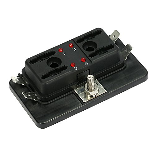 Yorten Suporte para caixa de fusíveis de 4 vias com kit de luz de advertência de LED para barco auto