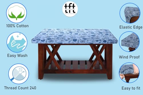 Image of The Furnishing Tree Elastic Cotton Square Center Table Cover 36x36 in Inches Floral Navy Blue