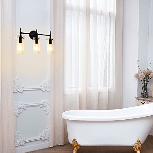 Image of MONKFISH Wall Light 3-Light Wall Sconce with Clear Glass Shade, Modern Minimalist Wall Lamp Fixture for Bathroom Bedroom Stair Cafe (Black)