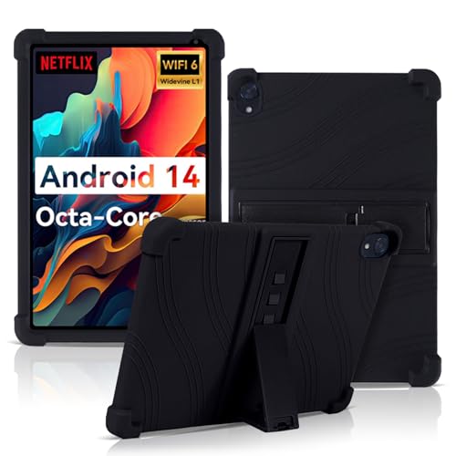 Case for Urao 10.1inch Android Tablet,NOUKAJU Tablet Protection Case,Adjustable Bracket,Soft Silicone,Silicone Protection Cover for Urao 10.1inch Tablet 2024(Black)