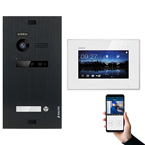Nonic BALTER EVO Black Video-Türsprechanlage WLAN 1 Familienhaus (1x Türstation mit Kamera, 1x Touchscreen 7 Zoll WiFi Monitor, Smartphone APP Funktion, 2-Draht BUS, 150° Weitwinkel-Kamera, Türöffner)