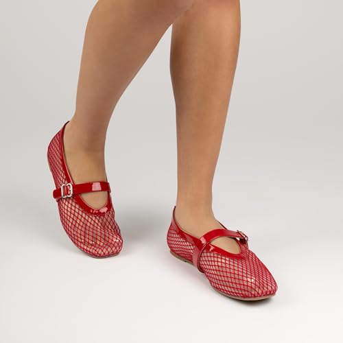 Journee Womens cushioned footbed Mesh Fabric Flats Flat Sole Casha Mary Jane Flats Buckle2