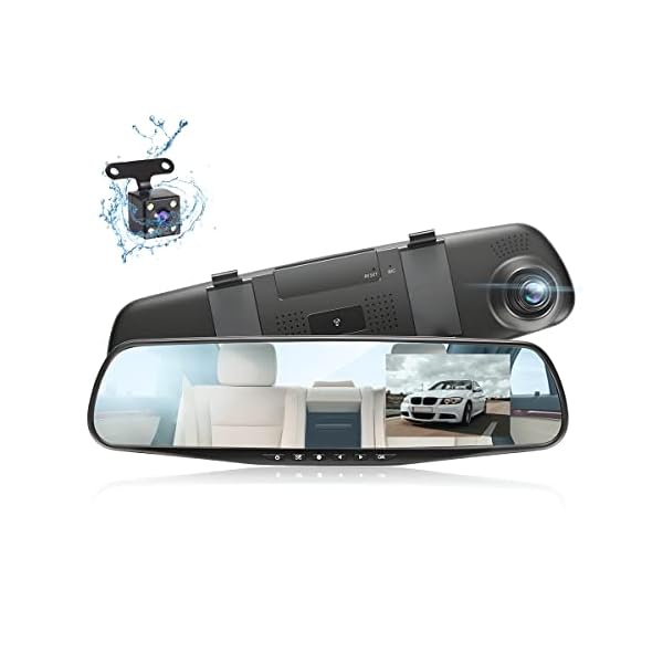 Car Dash Cam Backup Rearview Mirror Camera, 4.3″ Full HD 1080P Smart Rearview Mirror Camera for Cars, Trucks, SUV, Dual Cameras, Built-in G-Sensor, Parking Assistance & Loop Record Support