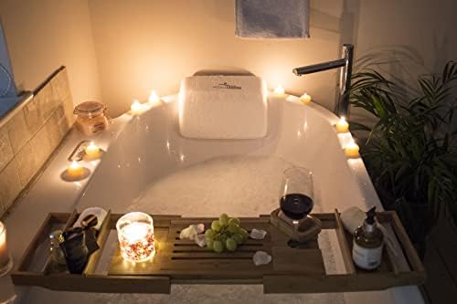 Bamboo Over Bath Bridge Tub Caddy Tray  Wood Bathtub Rack Bath Shelf with Soap Dish and Pumice Stone