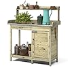 Arnot Wooden Potting Bench Tables Fir Work Station Table Outdoor Garden Potting Table with Cabinet Hook Storage Bottom Shelffor Garden Supplies