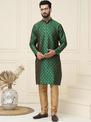 Image of SOJANYA (Since 1958 Men's Silk Blend Booti Kurta with Gold Churidaar Pyjama