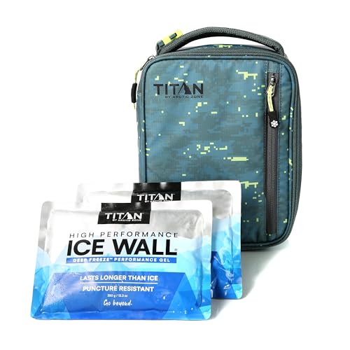 Image of Titan by Arctic Zone Fridge Cold Lunch Box with 2 Gel Ice Packs, Small Insulated Cooler Bag with Leak Proof Lining for School and Work, Pixel Camo