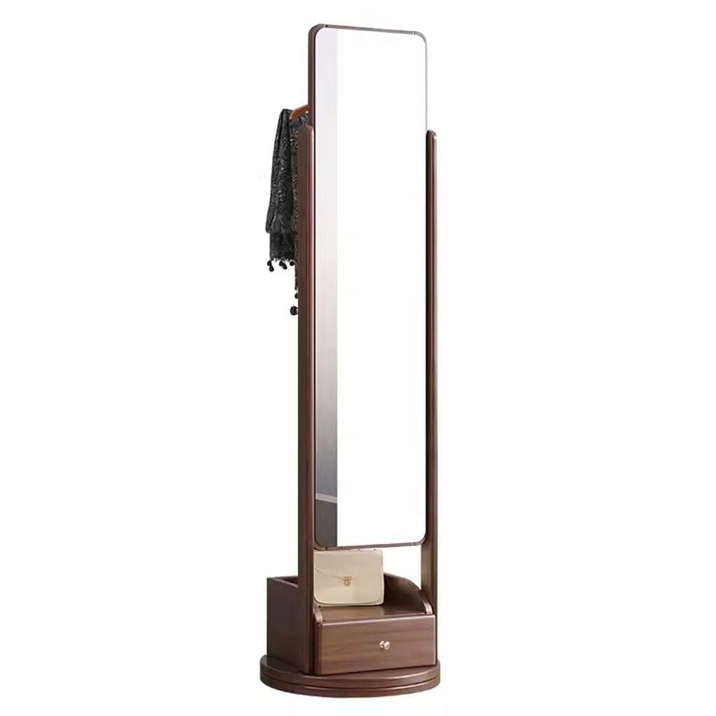 AHGFTYRDT Coat Rack Freestanding Multifunctional Rotatable Clothes Hanger Household Solid Wood Coat Rack With Mirror Drawer Storage Rack Hall Tree