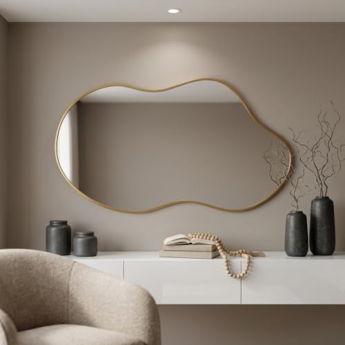 Image of Irregular wall Mirror 25 inchx46 inch Gold Asymmetrical Mirror