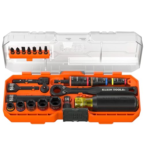 Klein Tools 65301KNECT Impact Socket Set KNECT (S) 23-Piece SAE Pass-Through and Flip Socket Tool Set Impact Driver Adapter MODbox Tool Organization