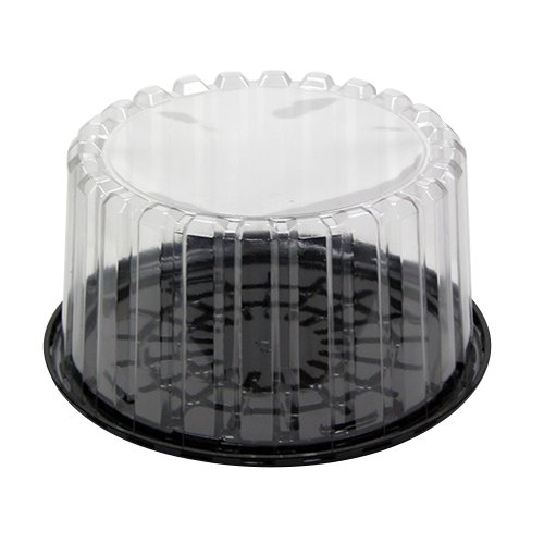 Deep Plas Cake Cntnr 8In W/Dome Lid Bla/Cle 2/50