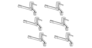 Redcroc Stainless Steel Brass Disc Anixa Water Long Body Bib Cock Tap Foam Flow Water with Mirror Polished Wall Flange (Standard; Silver) - Pack of 6