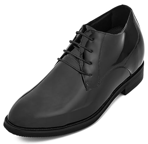 CALTO Men's Invisible Height Increasing Elevator Shoes - Black Patent Leather Lace-up Formal Dress Oxfords - 3.4 Inches Taller - K8010 - Size 10 D(M) US