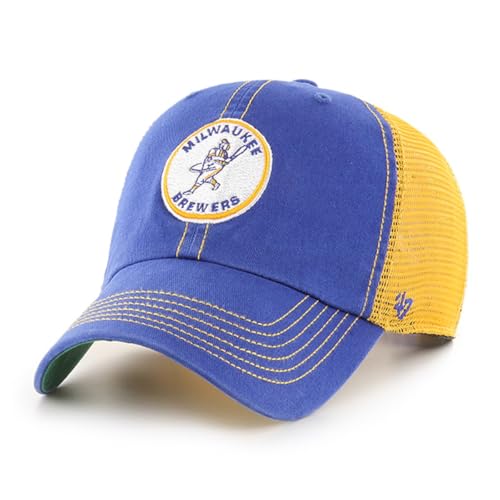 47 MLB Trawler Primary Logo Cooperstown Mesh Trucker Clean Up Adjustable Hat, Adult One Size Fits All (US, Alpha, One Size, Milwaukee Brewers, Milwaukee Brewers)