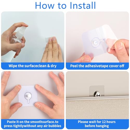 Image of 24 Pack Adhesive Wall Hooks, Wall Hangers Without Nails, No Damage Picture Hooks Waterproof and Rustproof to use Inside Kitchen, Bathroom, Home and Office