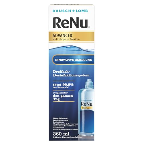 Bausch + Lomb ReNu Advanced Kombilösung mit 3fach Desinfektion - Kontaktlinsenreiniger Aufbewahrungslösung für weiche Linsen 1 x 360 ml