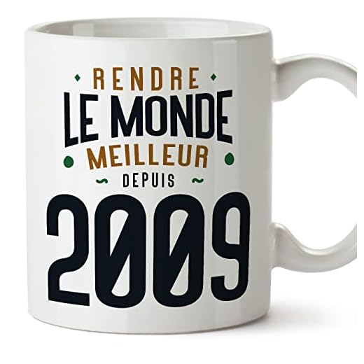 MUGFFINS Tazas 2009 Cumpleaños - En Francés - Rendre le Monde Meilleur - 11 oz / 330 ml - Regalo original y divertido