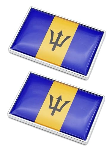 Image of 2 Pcs 3D Barbados Barbadians Flag Metal Car Stickers Chrome Decals,2.3 x 1.6 Inch Metal Truck Stickers,Patriotic Car Motorcycle Emblem.