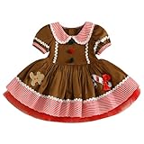 Toddler Baby Girl Christmas Dress Gingerbread Man Doll Collar Bubble Short Sleeve A-Line Tulle Tutu Dress Clothes (Khaki, 3-4 Years)