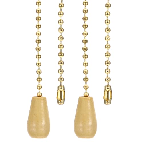 PATIKIL 1M 3.3 Pies Cadena de Extracción para Ventilador de Techo 2 Piezas Extensores de Cordón con Colgantes de Madera para Interruptor de Extracción Tono Dorado