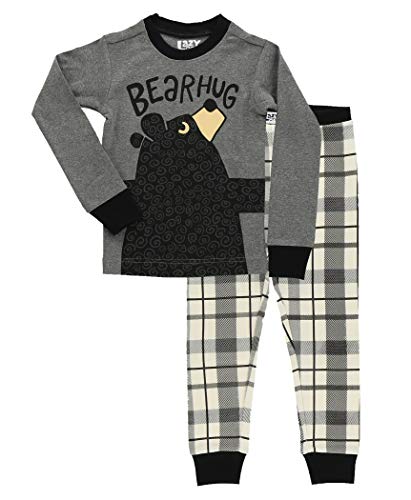 Lazy One Long-Sleeve PJ Sets for Girls and Boys, Funny Kids' Pajama Sets (Bear Hug Grey, 2T)
