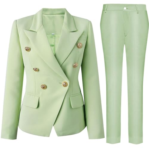 Mi Bo Tong Womens 2 PC Office Lady Suit Double Breasted Business Suit Jacket Pants Suit for Work Professional4