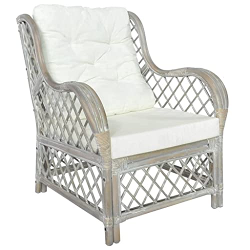 Festnight Sillón de Ratán Jardín con Cojines Silla Exterior Patio Terraza Balcón Asiento Butaca Muebles Mobiliario Duradera Ratán Sintético Gris