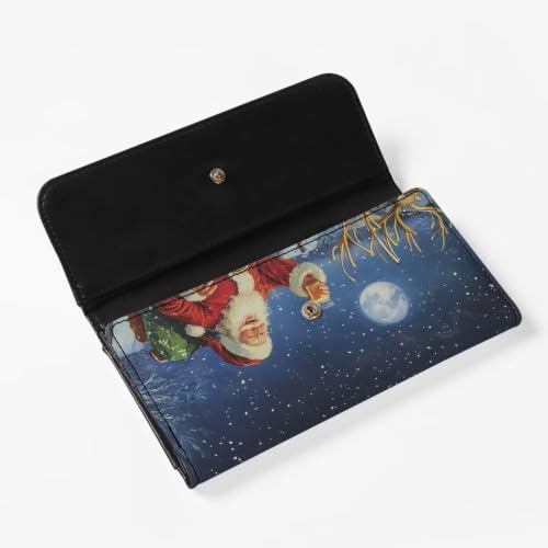 Image of AFPANQZ Women's PU Leather Three Fold Wallet Elegant Purse for Everyday Use | Funny Santa Claus Print Long Trifold Clutch Purse, Credit Card Money Organizer with ID Window, Christmas Decor