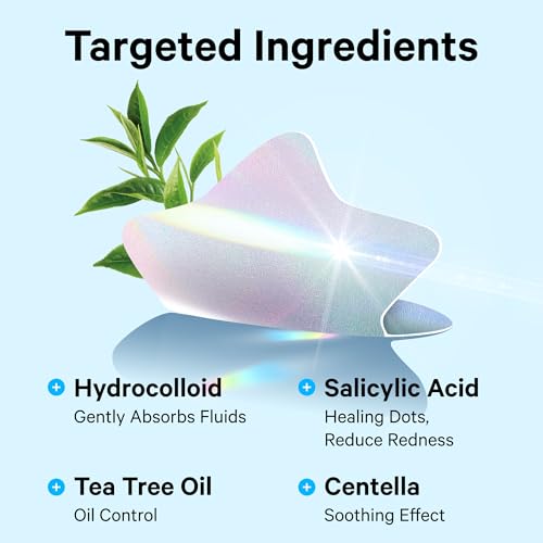 Image of Sosky Hologram Pimple Patches for Face, Hydrocolloid Acne Patches with Salicylic Acid, Cute Star Zit Stickers,Colorful Blemish Covers,48 Count Blue Cloud