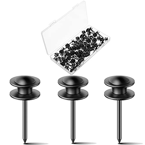 Image of Hotop 25 Pcs Double Headed Picture Hangers Nails Small Head Hanging Nails Picture Photo Hanging Hook Pins Decorative Nail Hook Hangers for Home Office School (Black)