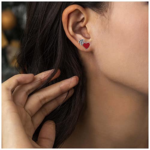 Boho Enamel Heart Earrings Black Heart Stud Earrings Gothic Bat Wings Earrings Love Heart Wings Earrings Jewelry for Women and Girls