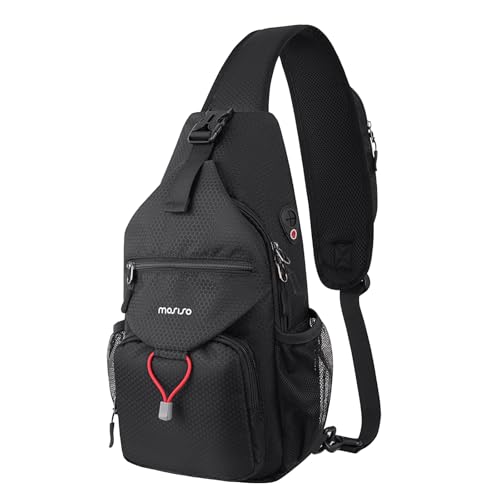 MOSISO Crossbody Sling Bag for Men, Sling Backpack Travel Hiking Daypack, Casual Shoulder Honeycomb Bags Small Cross Body Chest Bag Daypack with 2 Front Pockets for Outdoor Casual Commuting, Black