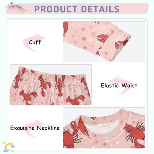 Pajama Sets Long Sleeve Red Lobster on Dot Soft Comfy Sleepwear 2 Piece PJS 3-8T4