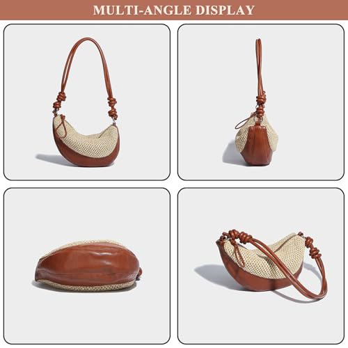 Women's Straw Purse Beach Bag Cute Summer Crossbody Weave Shoulder Bag Designer Crescent Handbag Commuter Work Bag2