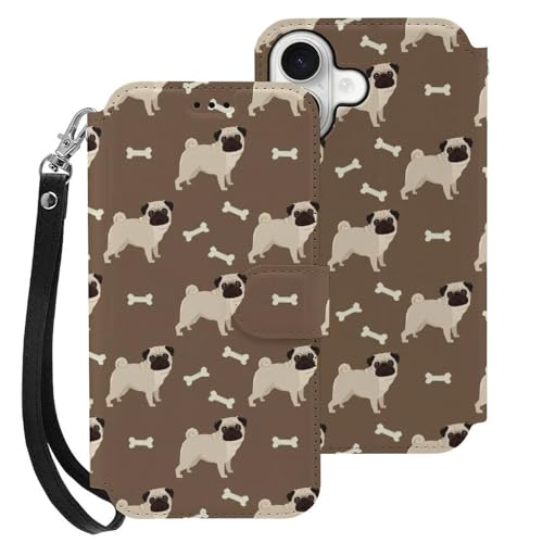 iPhone 16用 ケース 手帳型 パグ 犬 パグ柄 かわいい 骨 Iphone16用カバー アイフォン16 用 ケース スマホケース おしゃれ 人気 財布型 PUレザー 携帯カバー カード収納 スタンド機能