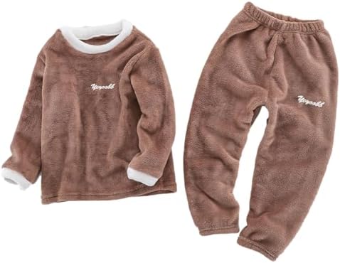 （17:30時点） [ROKUA] キッズ パジャマ 冬用 もこもこ 両面起毛 上下セット 配色リブ かわいい あったか 男女兼用 ゆったり 100–150cm 子供 ルームウェア 写真映え (JP, 身長, 120, ブラウン)