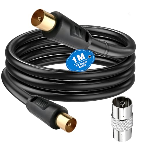 Ancable TV Aerial Cable with Coaxial Adapter 1M Black TV Ariel Lead
