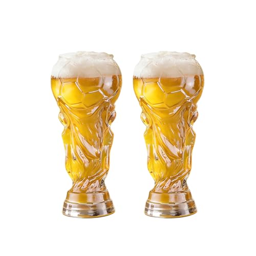 wokdsbl 2 Stück Pokal Bierglas 600ml Bierkrug Glas Fanbecher für WM Party Bar Grill Fanartikel